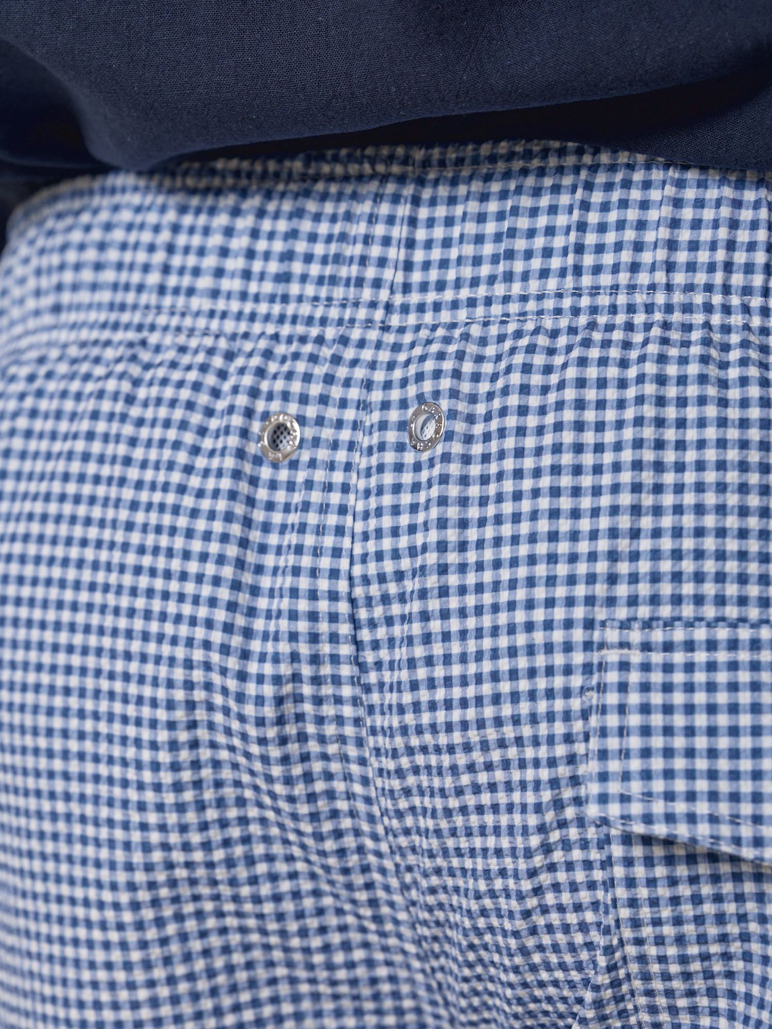 Calção de Banho Vichy em Seersucker | Azul Marinho