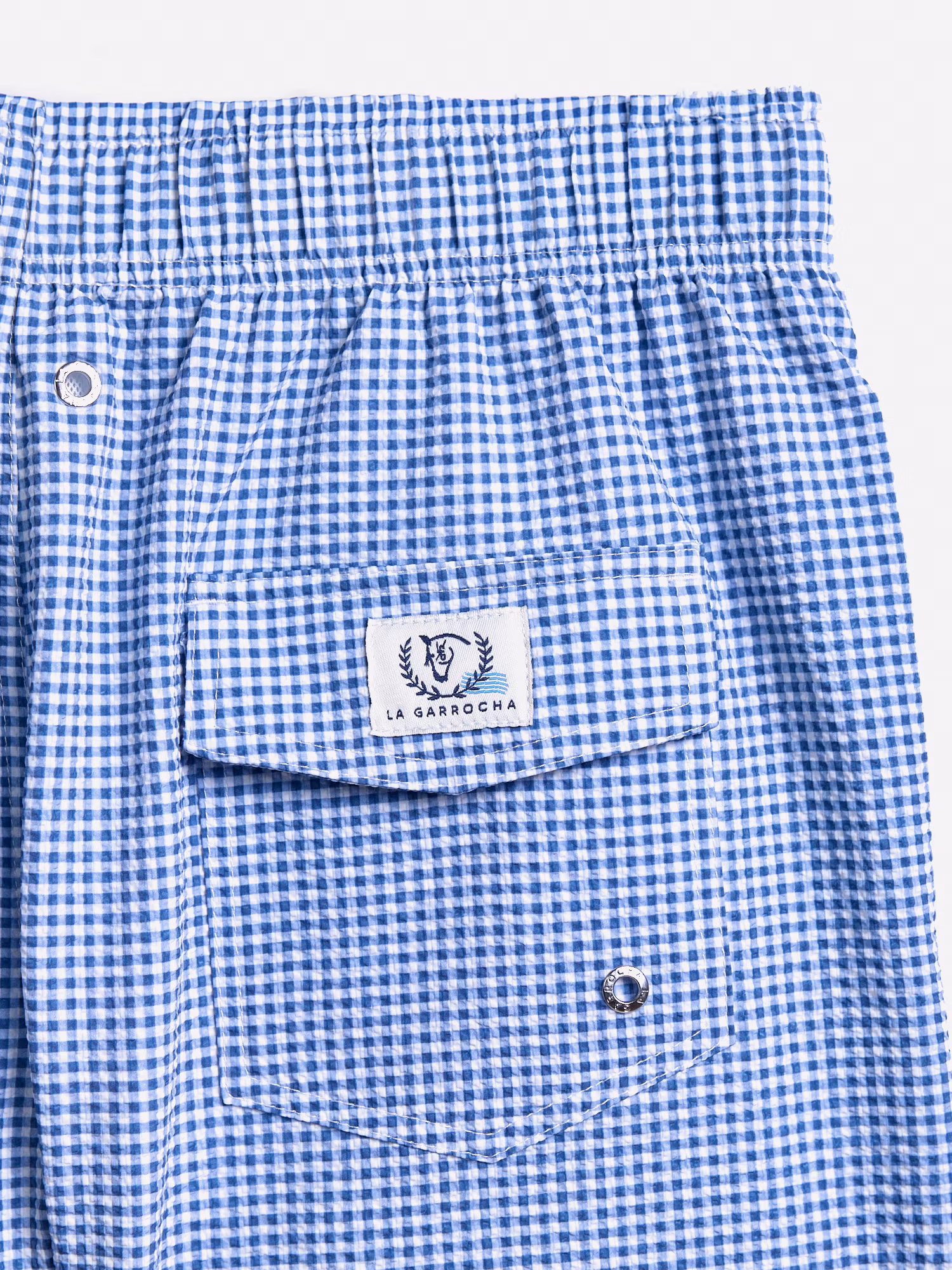 Maillot à Carreaux Vichy en Seersucker | Bleu Marine