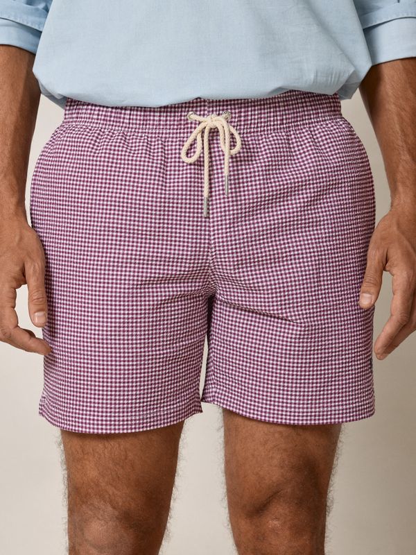 Vichy Check Seersucker Swimsuit | Burgundy