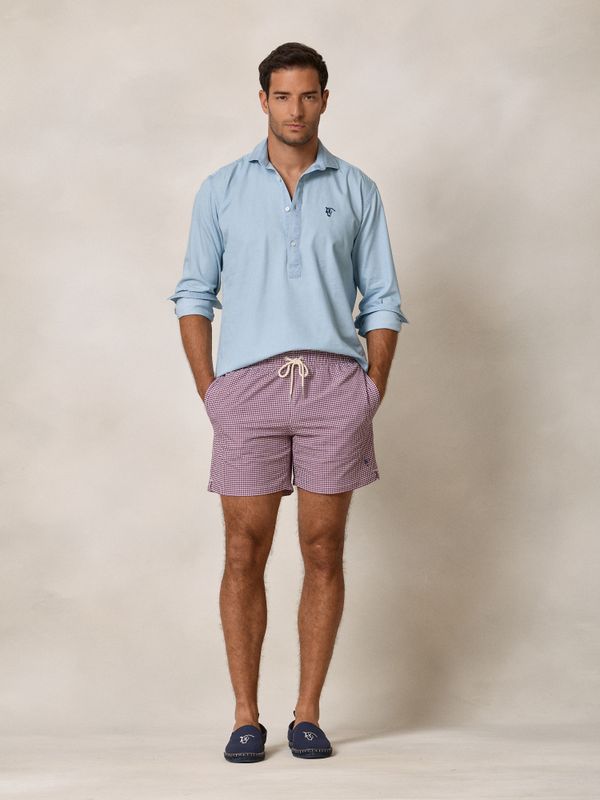 Vichy Check Seersucker Swimsuit | Burgundy