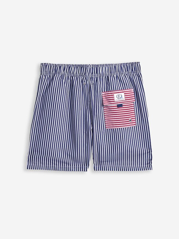 Striped Swimsuit with Contrast Pocket | Navy Blue