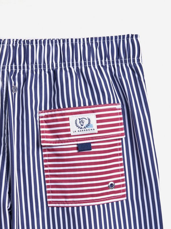 Striped Swimsuit with Contrast Pocket | Navy Blue