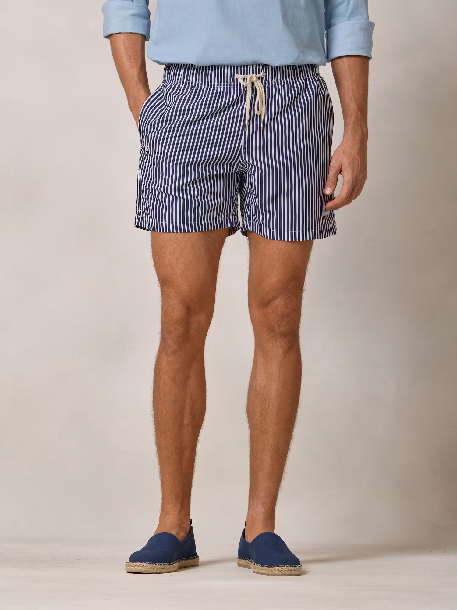 Striped Swimsuit with Contrast Pocket | Navy Blue