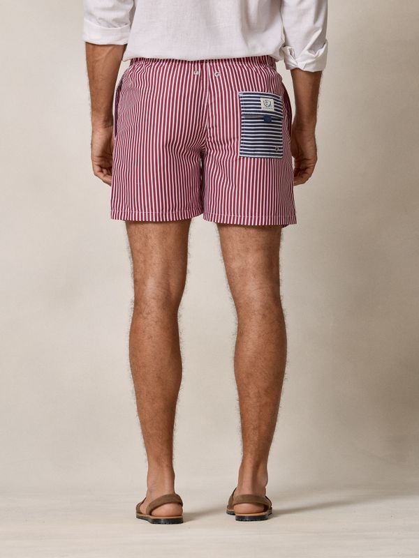 Striped Swimsuit with Contrast Pocket | Crimson