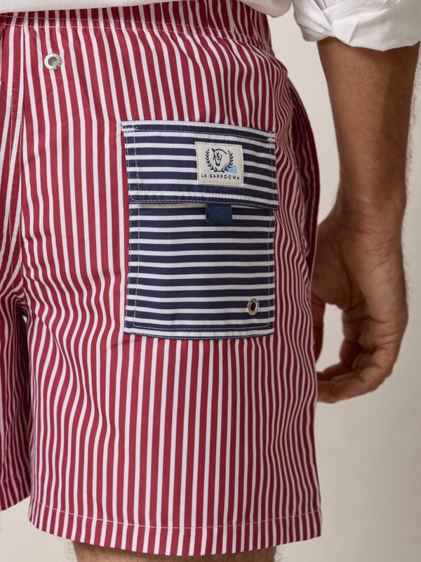 Striped Swimsuit with Contrast Pocket | Crimson
