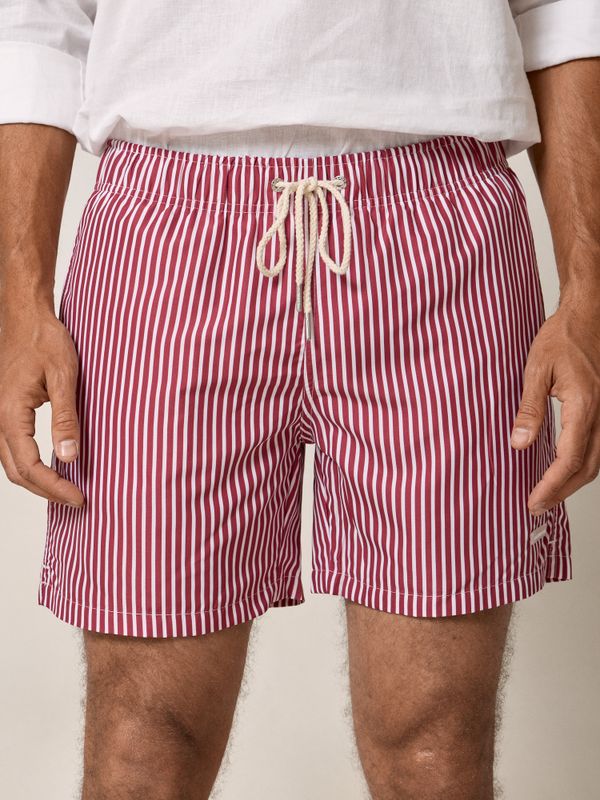 Striped Swimsuit with Contrast Pocket | Crimson