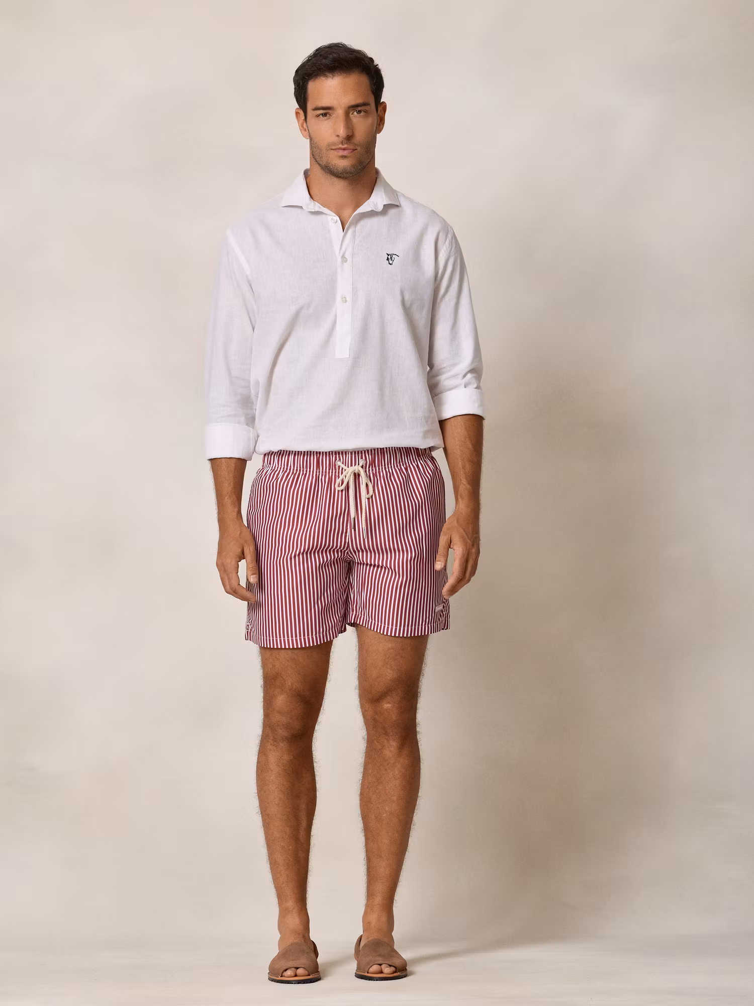 Bañador Rayas Bolsillo Contraste | Carmesí