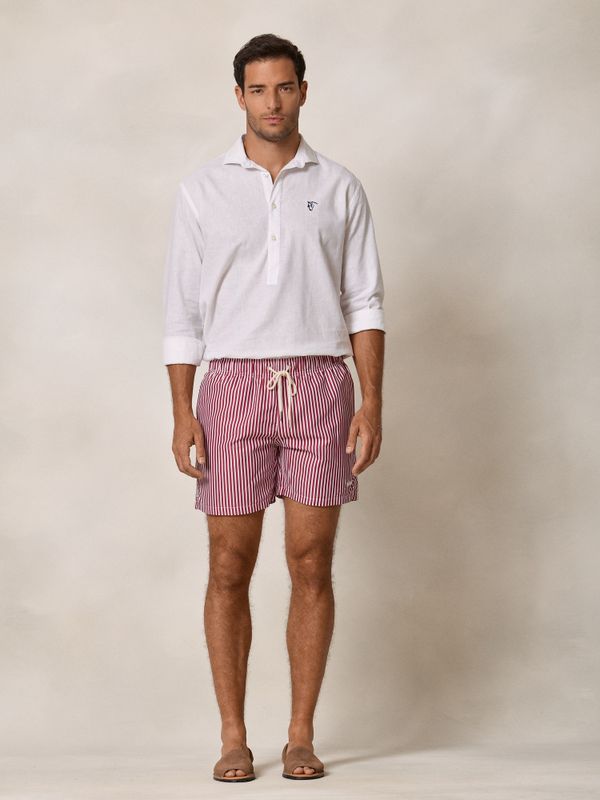 Striped Swimsuit with Contrast Pocket | Crimson