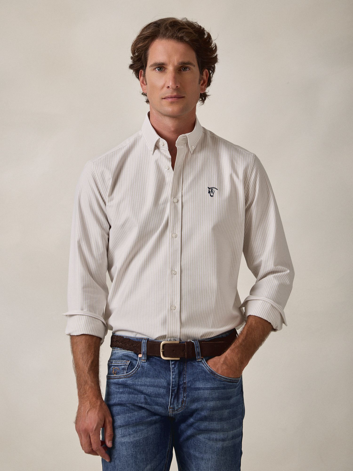 Camisa Oxford Listrada | Camel