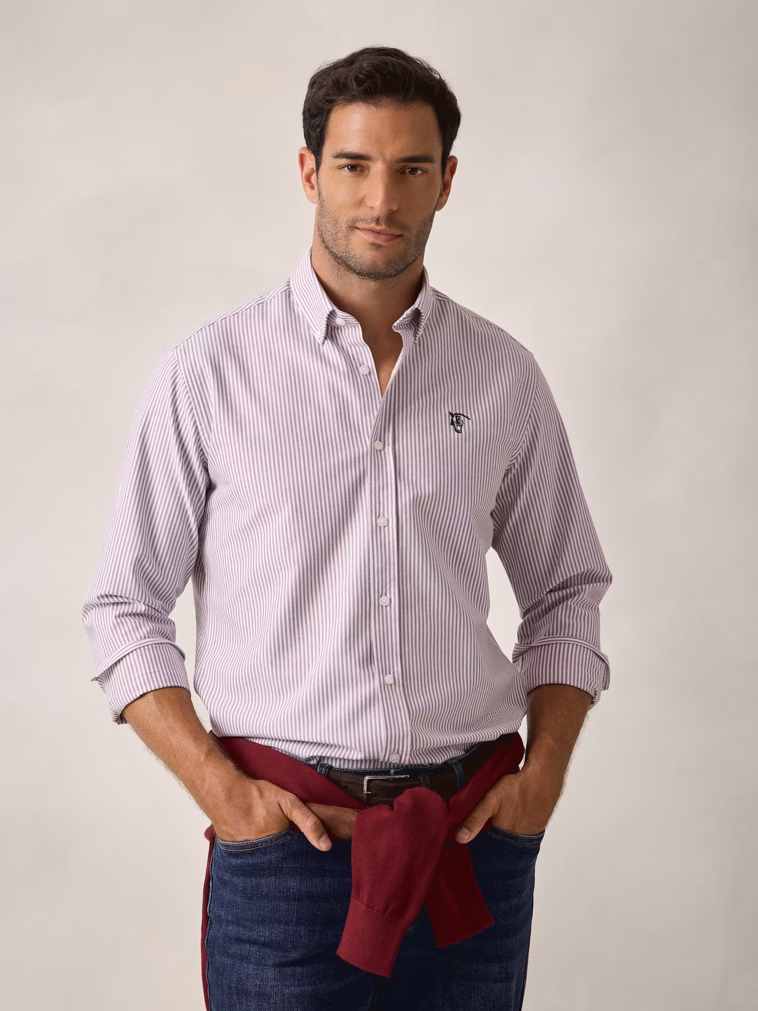 Camisa Oxford Listrada | Vinho