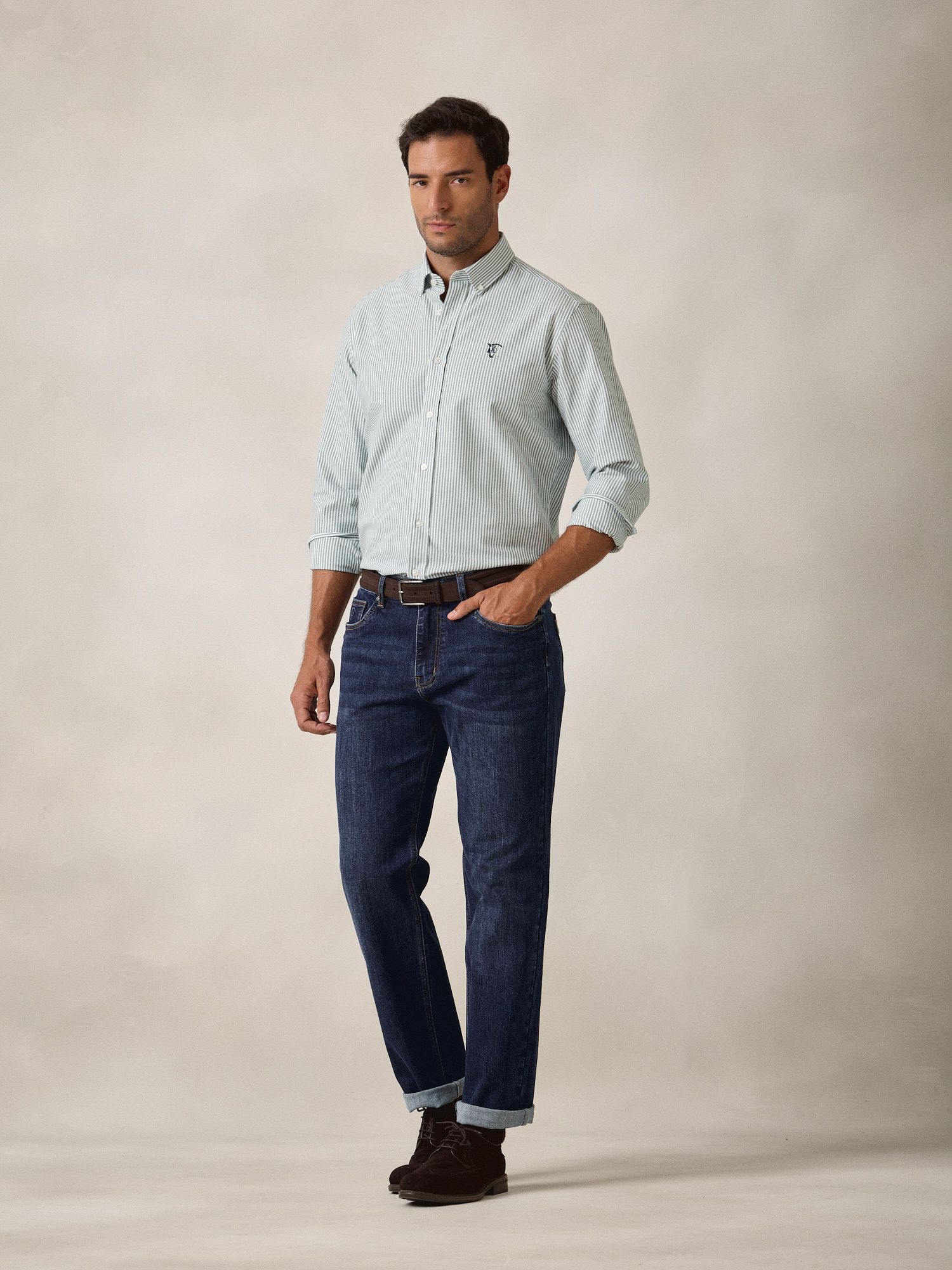 Camisa Oxford Listrada | Verde Abeto