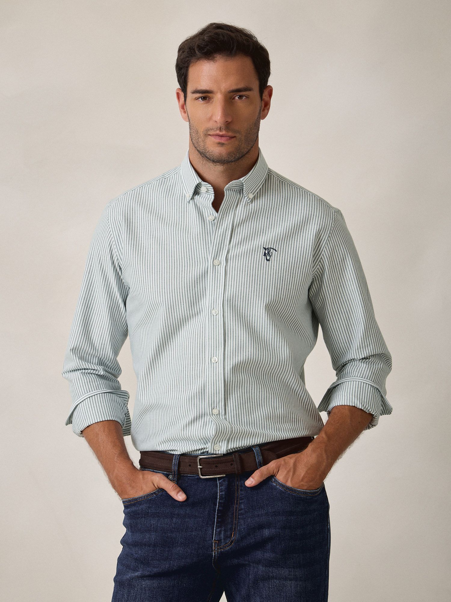Chemise Oxford à Rayures | Vert Sapin