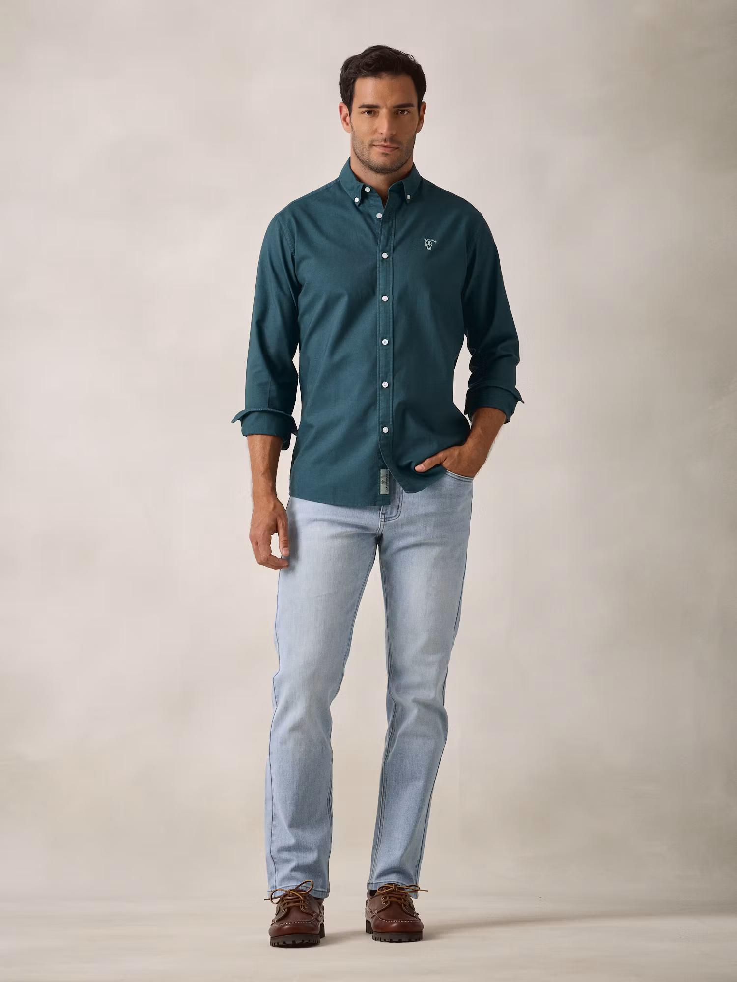Camisa Garment Dyed | Verde Azulado