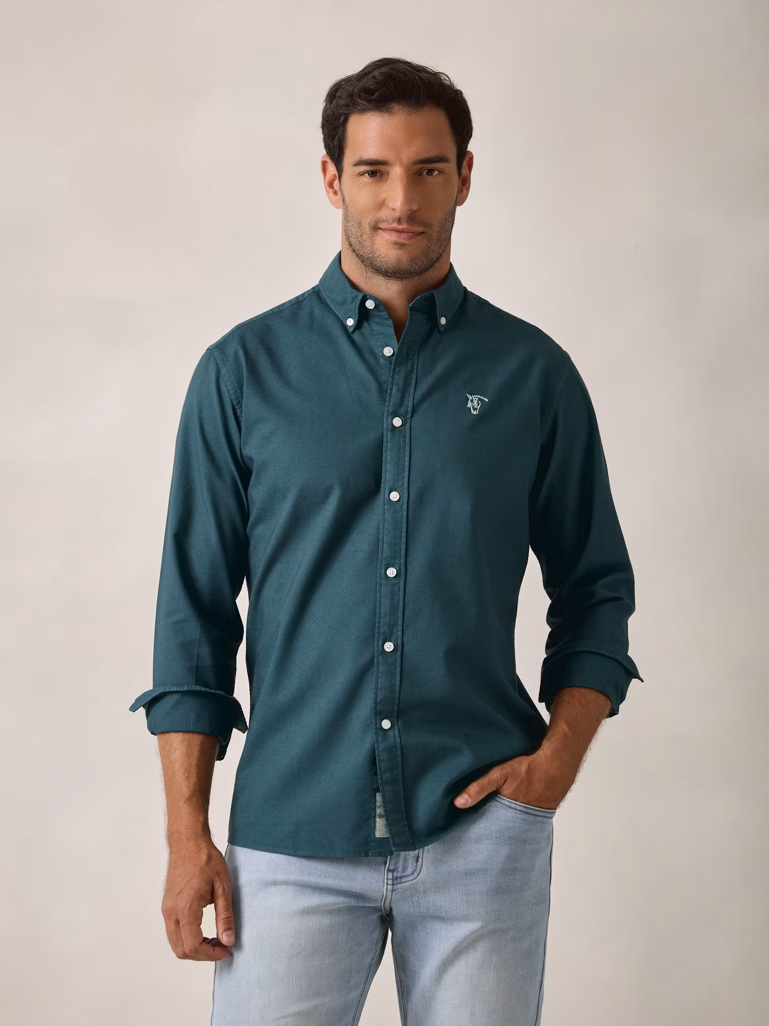 Camisa Garment Dyed | Verde Azulado