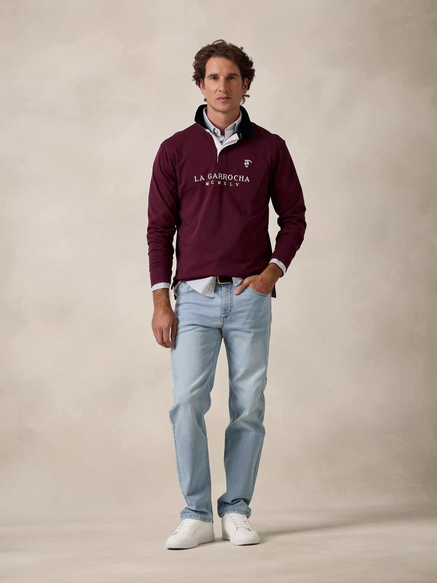 Corduroy collar contrast polo | Mulberry
