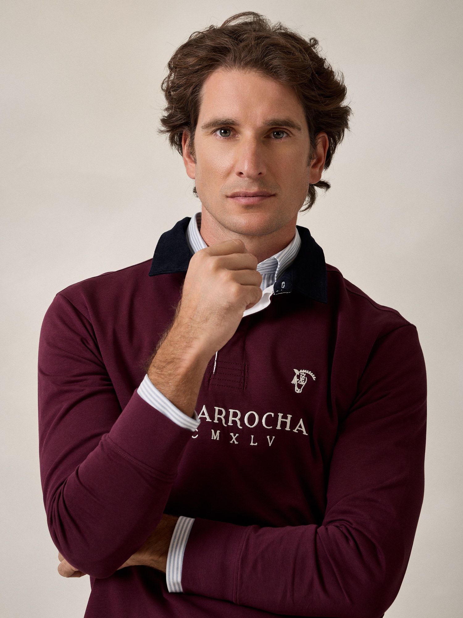 Corduroy collar contrast polo | Mulberry