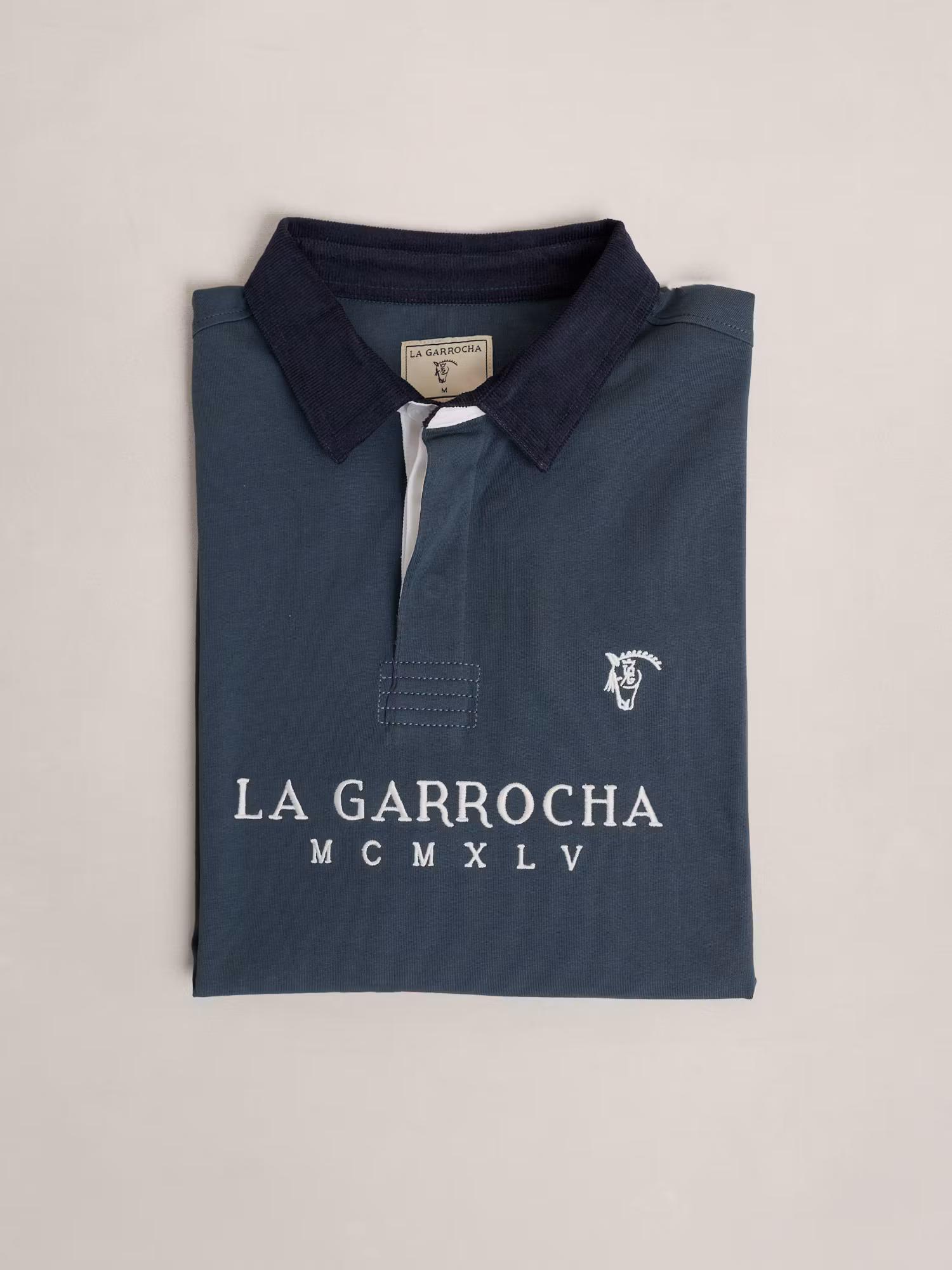 Corduroy collar contrast polo | Lake Blue
