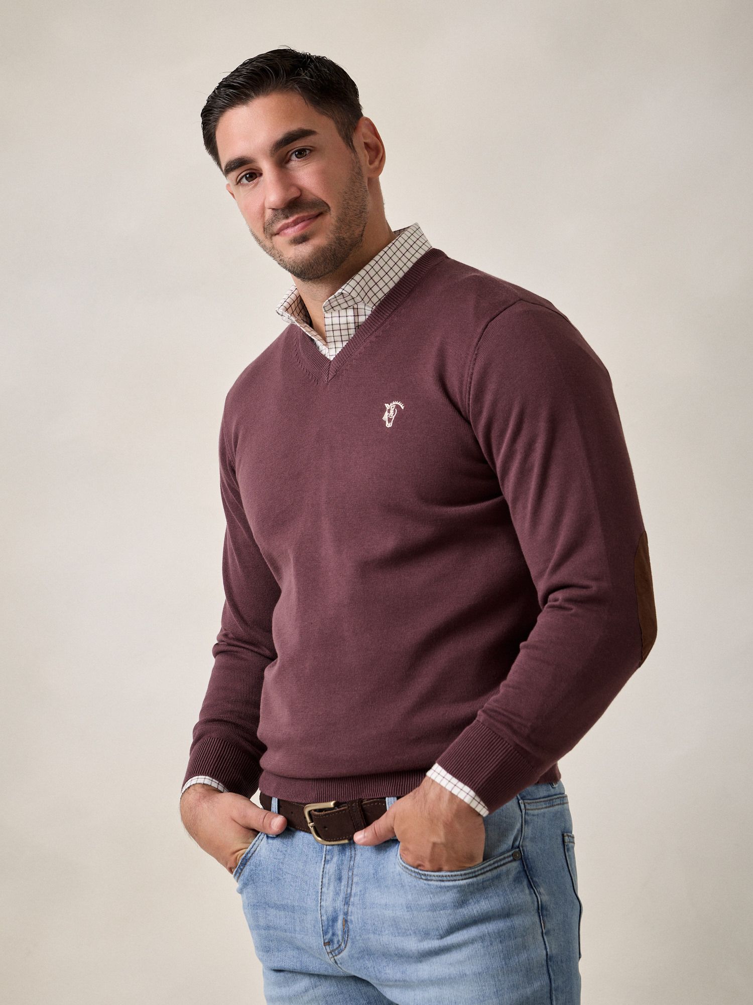 Pull Col V avec Coudières | Mauve