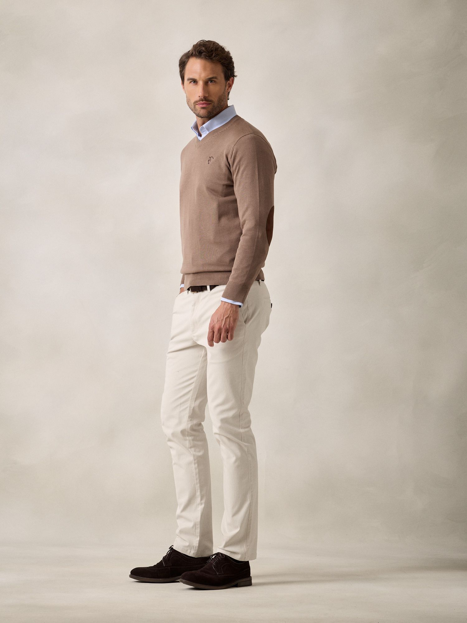 Suéter Gola V com cotoveleiras | Taupe