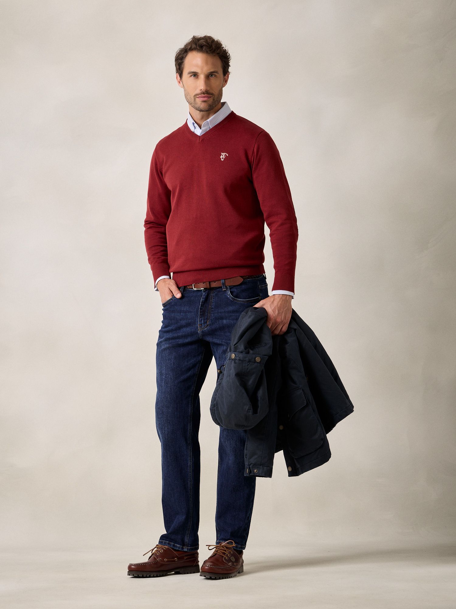 Pull col V avec coudières | Cramoisi