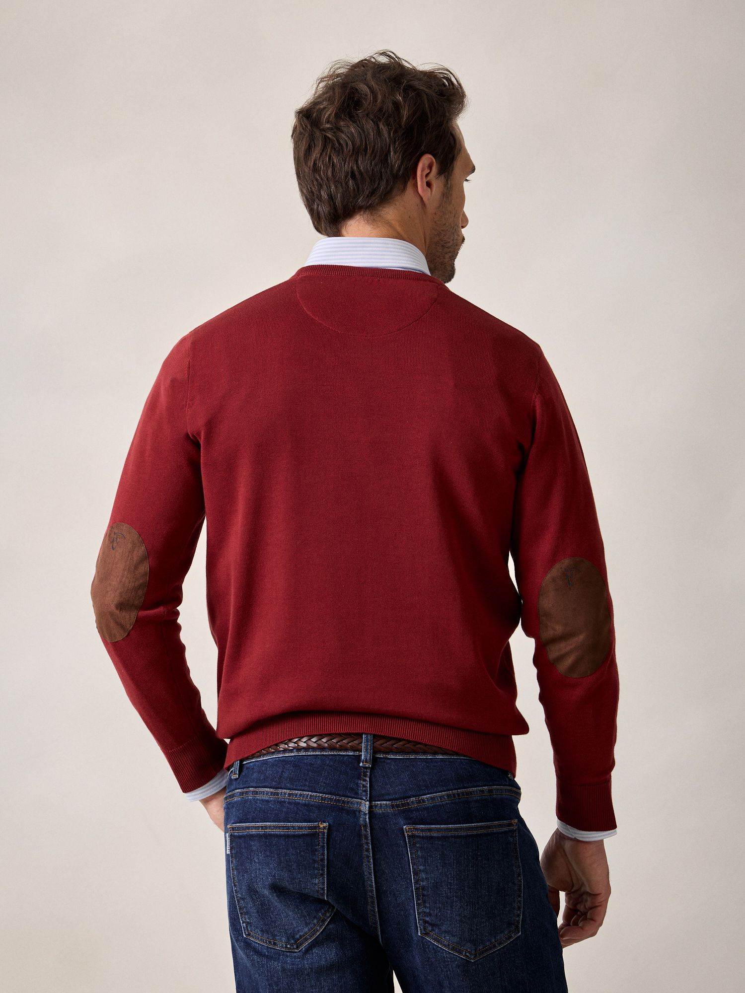 Pull col V avec coudières | Cramoisi