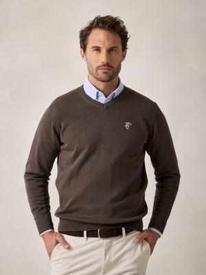 V-neck sweater with elbow patch | Charcoal