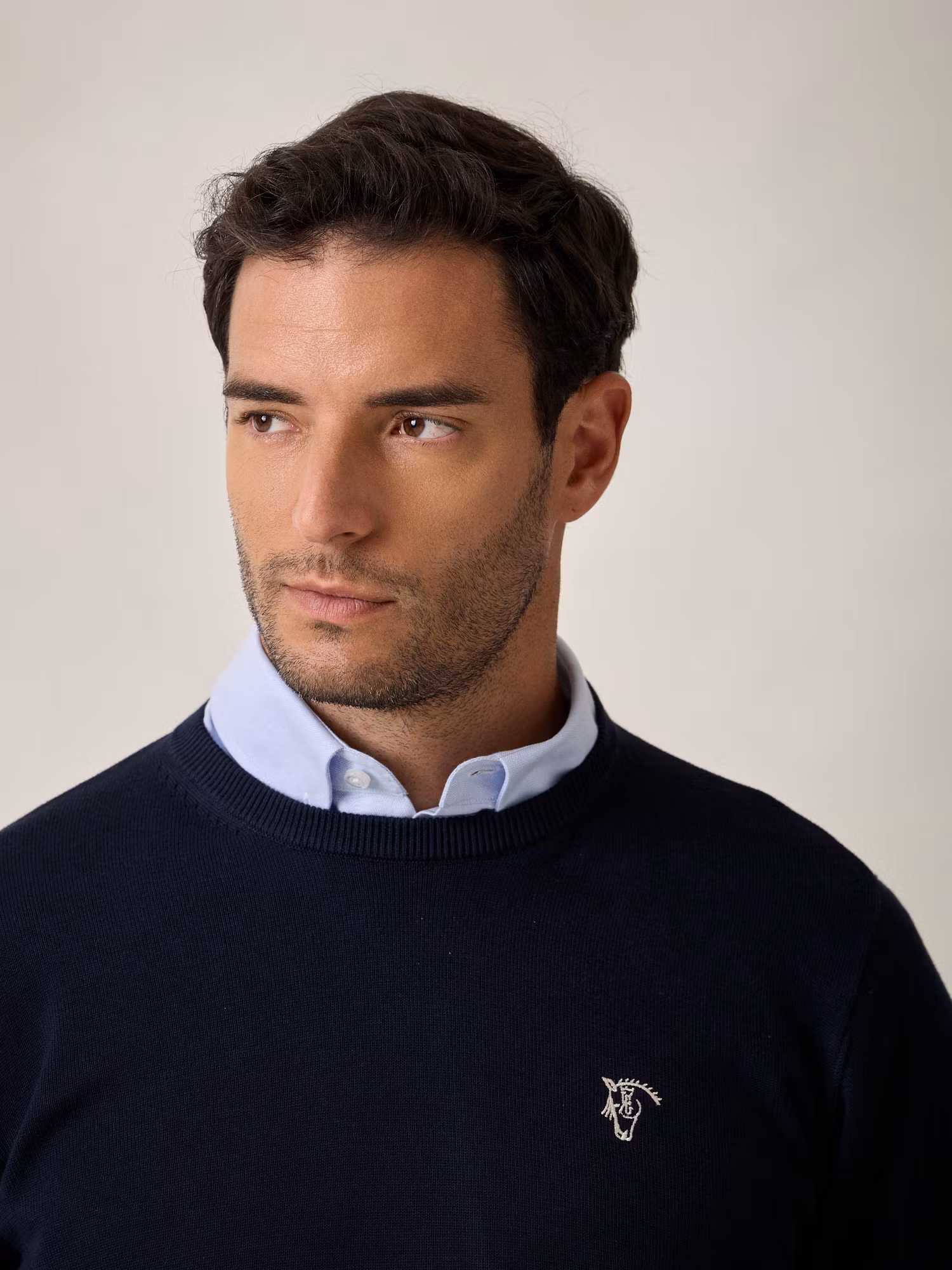 Pull Col Rond avec Coudières | Bleu Marine