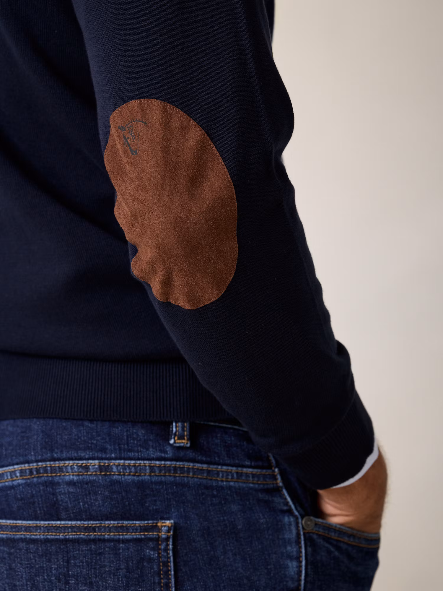 Pull Col Rond avec Coudières | Bleu Marine