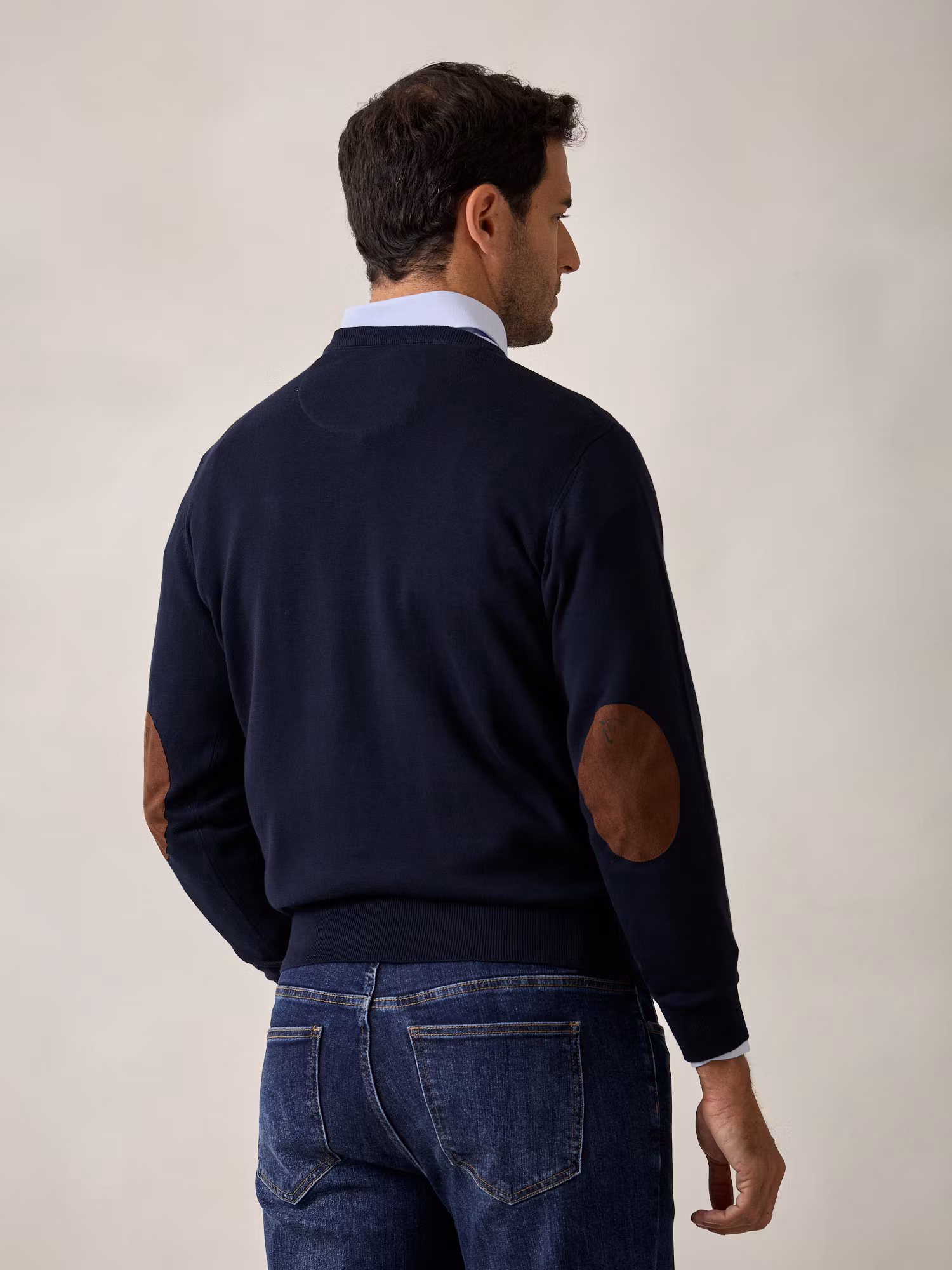 Pull Col Rond avec Coudières | Bleu Marine