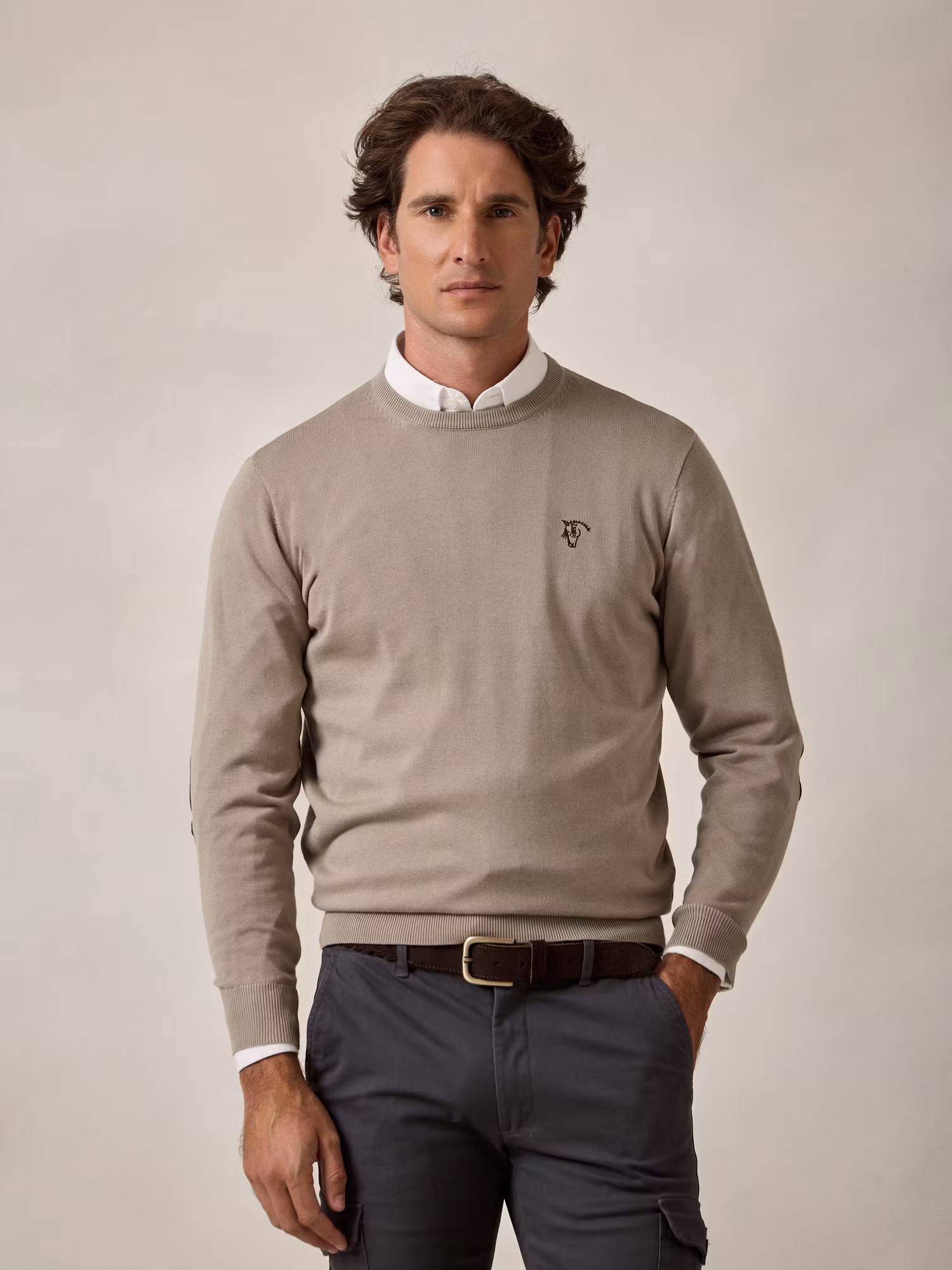 Elbow Patch Crewneck Sweater | Stone