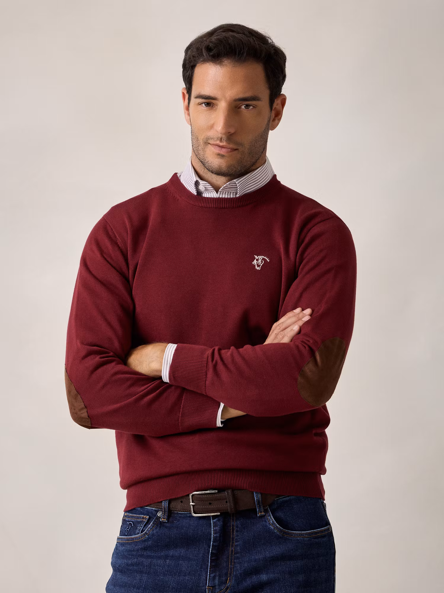 Elbow Patch Crewneck Sweater | Burgundy