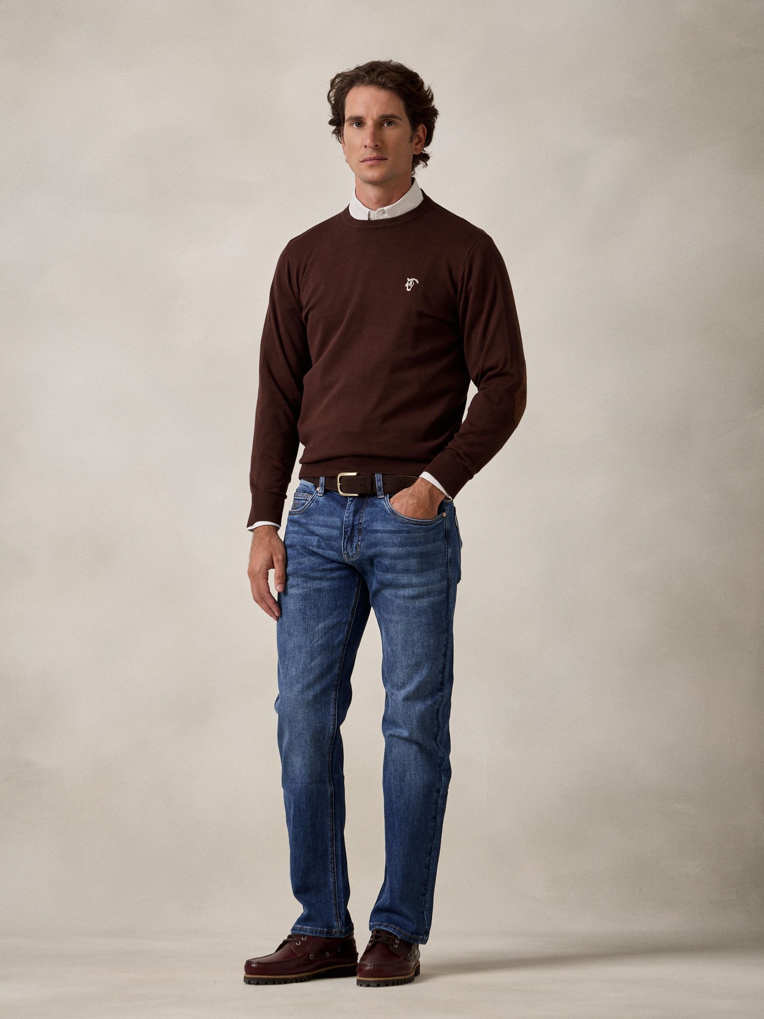 Pull Col Rond avec Coudières | Moka