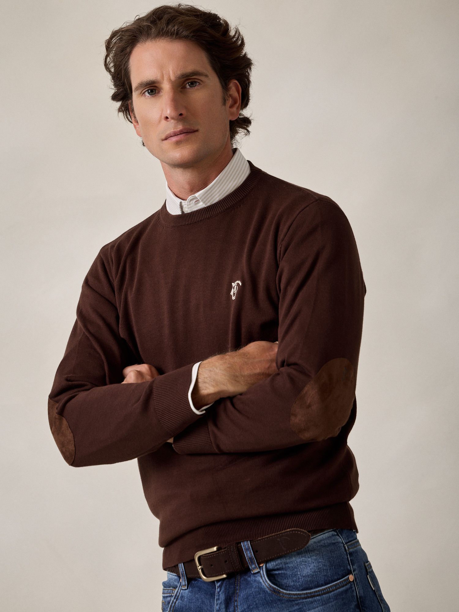 Pull Col Rond avec Coudières | Moka