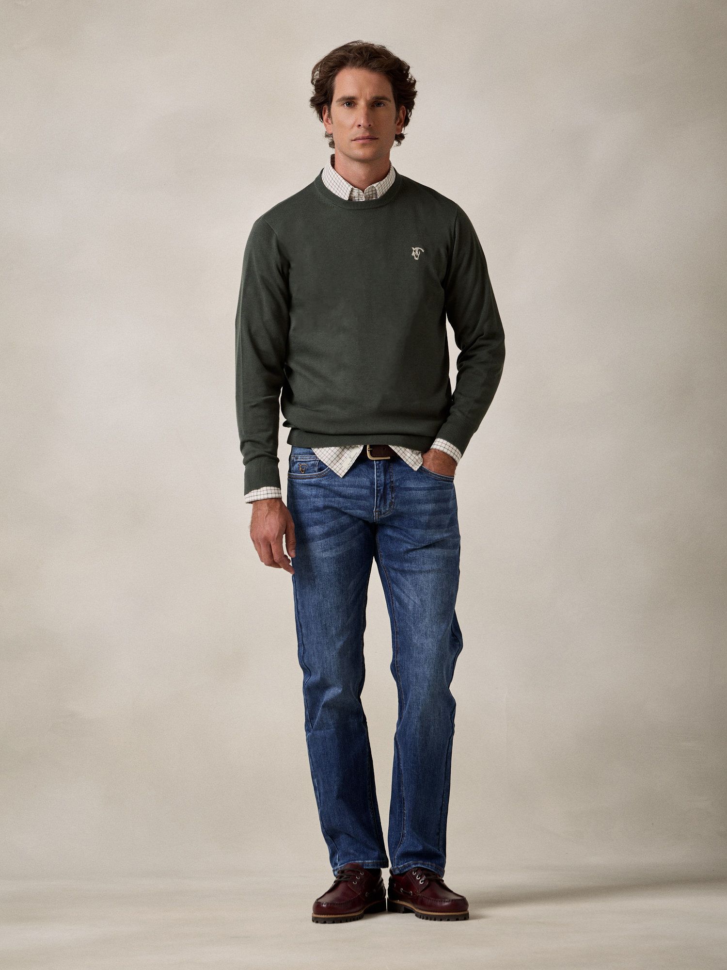 Round neck sweater | Fir Green