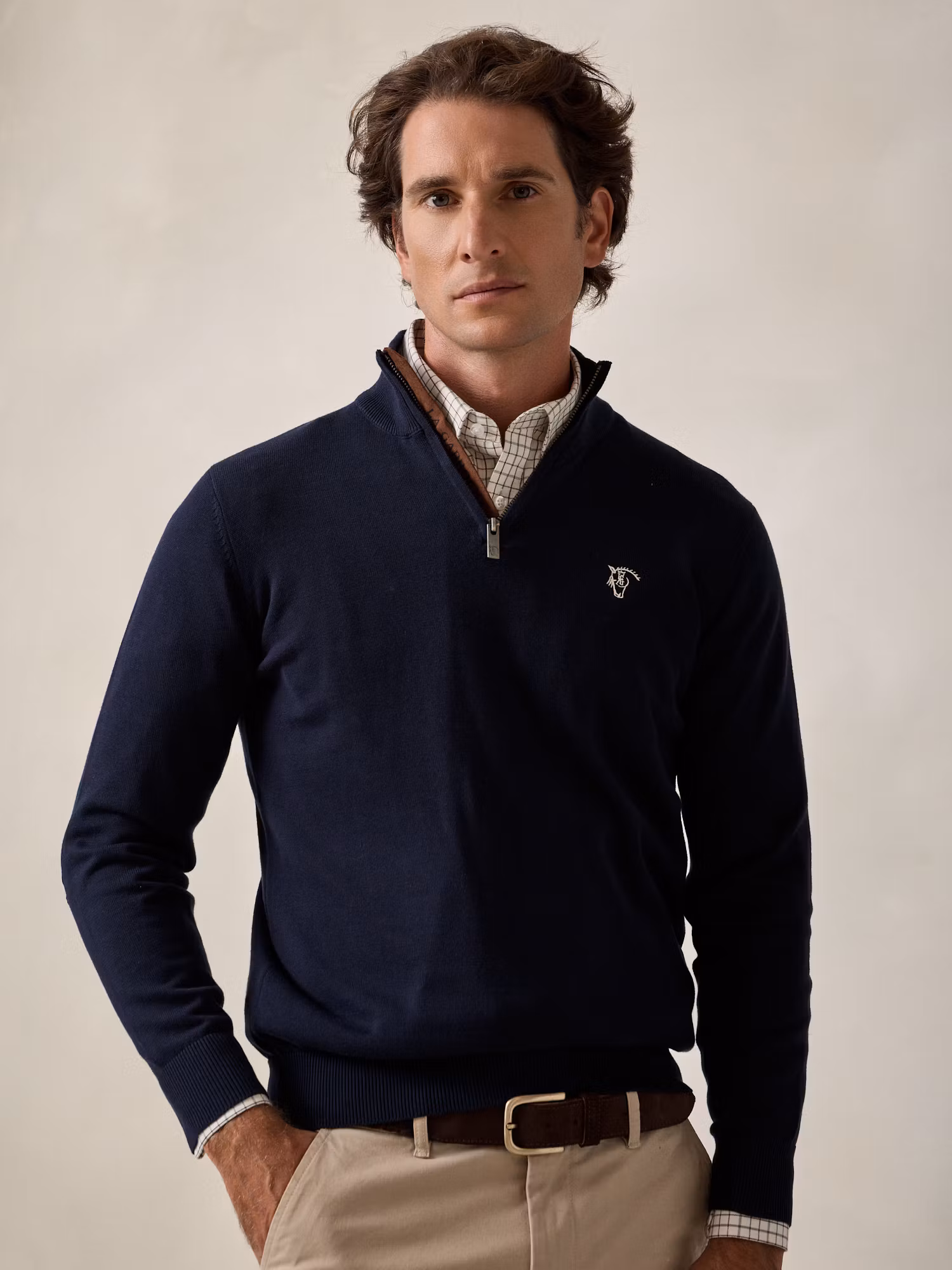 Brand Half-Zip Sweater | Navy Blue