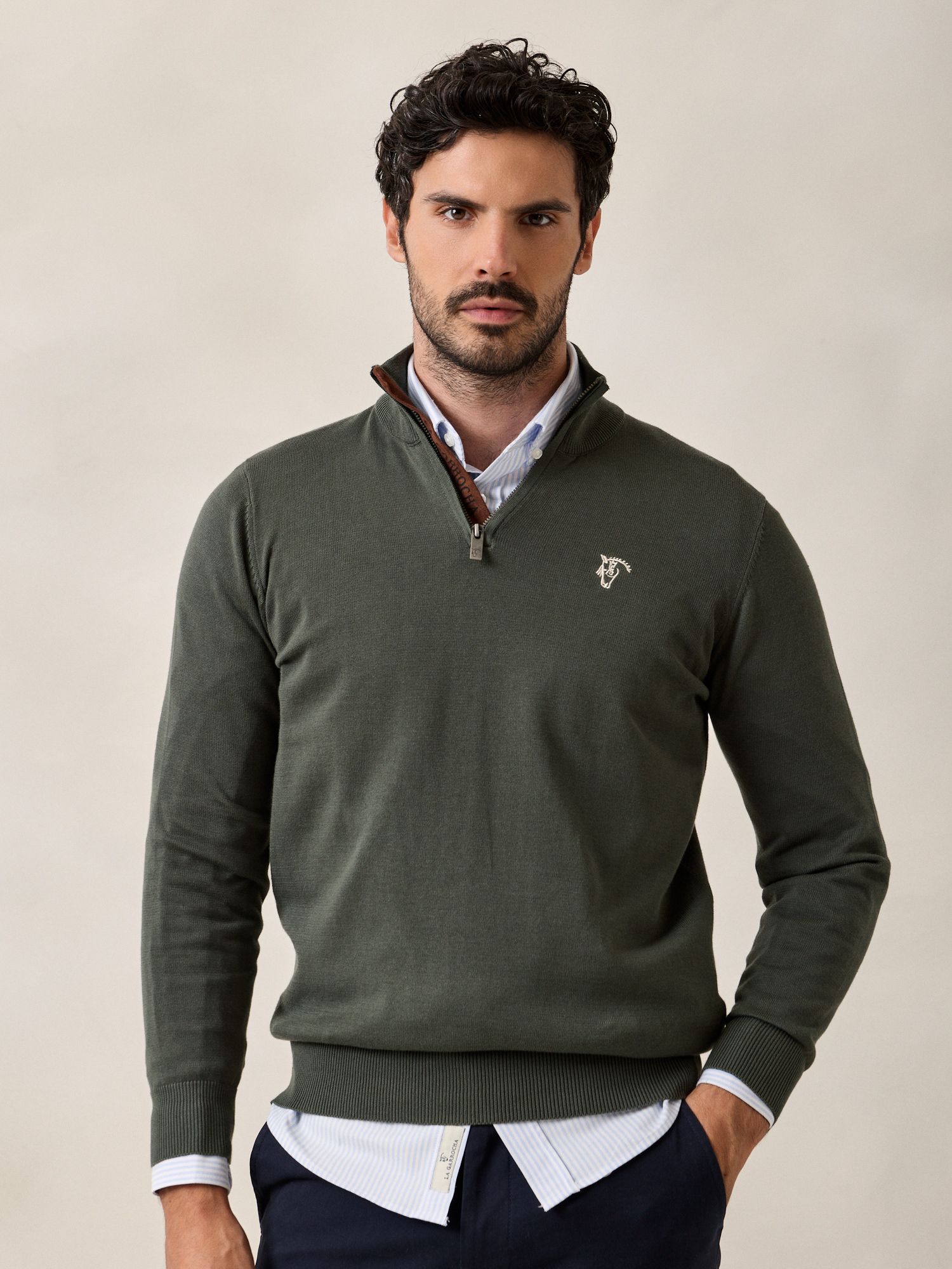 Brand Half-Zip Sweater | Fir Green