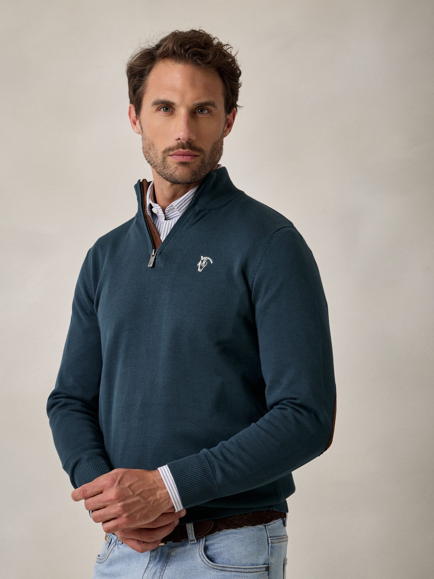 Pull Demi-Zip Brand | Bleu Lac