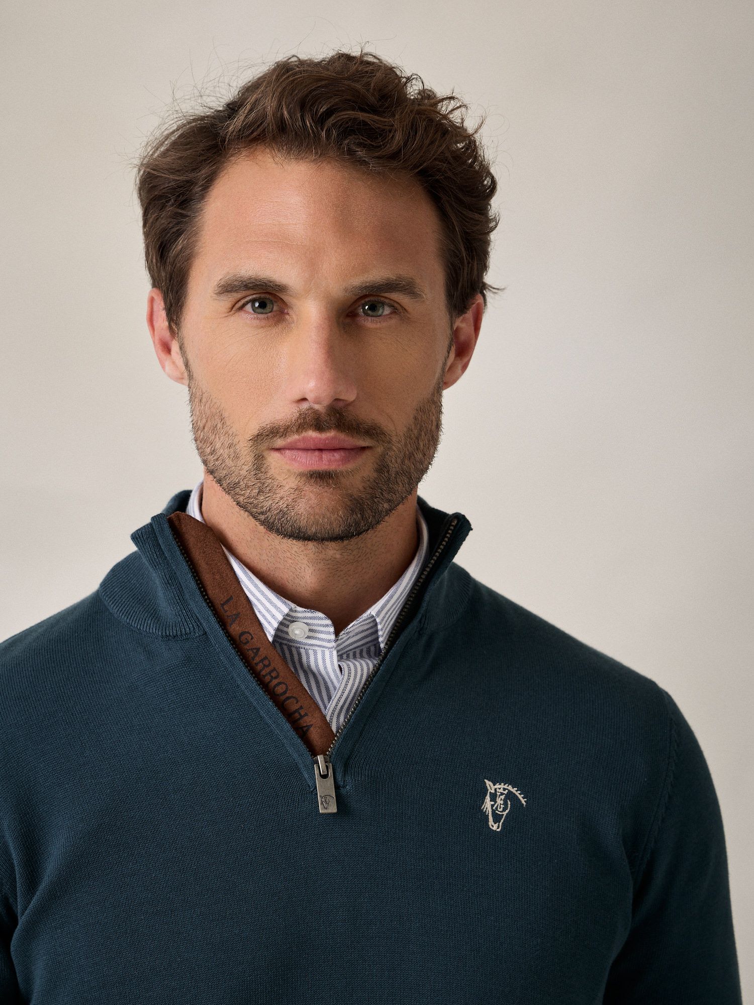 Pull Demi-Zip Brand | Bleu Lac