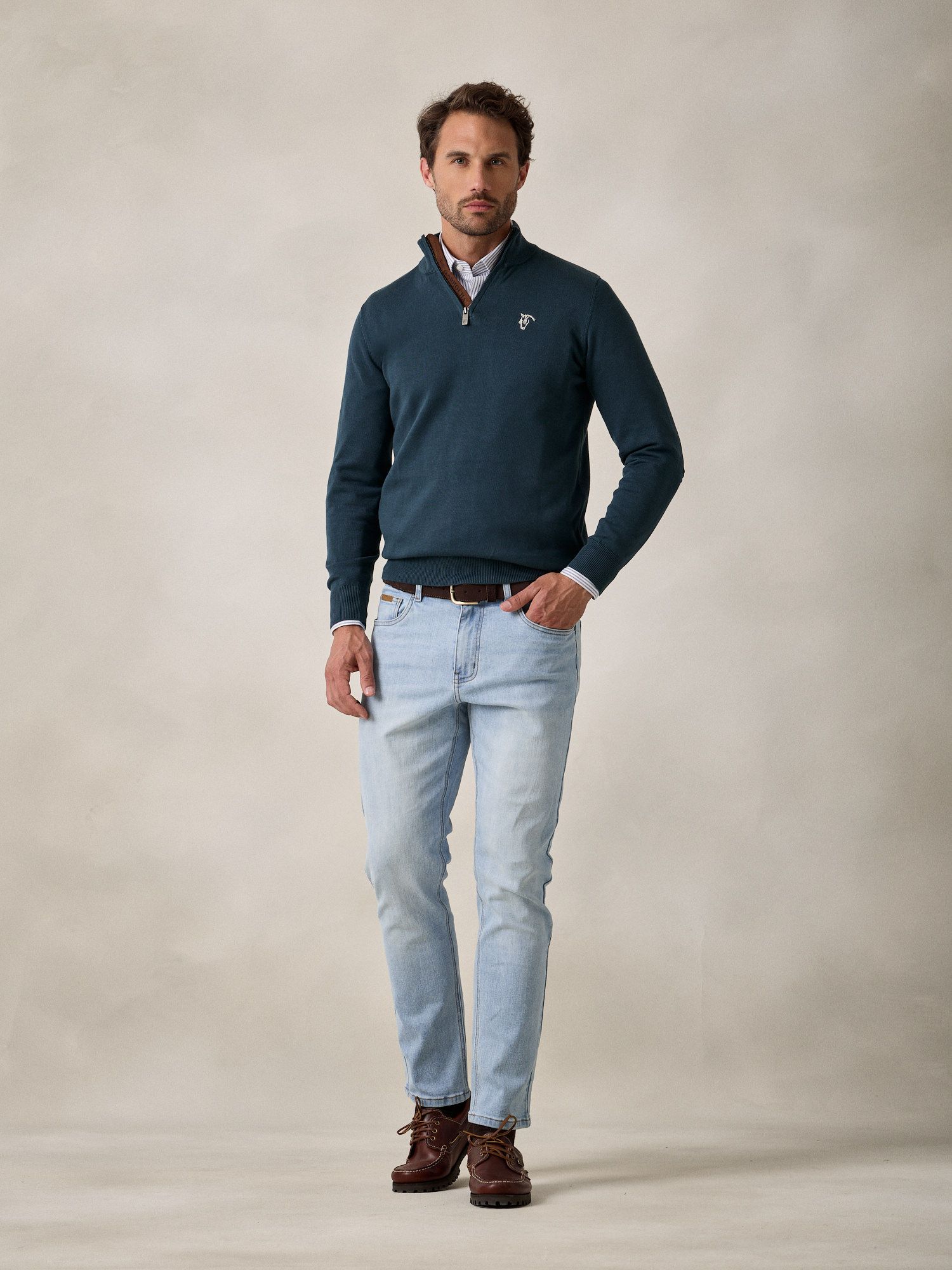 Pull Demi-Zip Brand | Bleu Lac