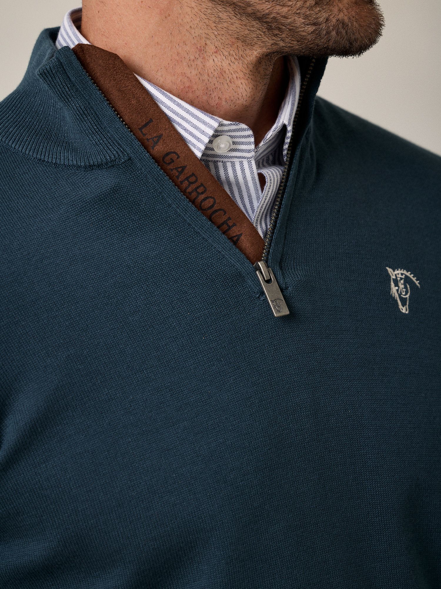 Pull Demi-Zip Brand | Bleu Lac