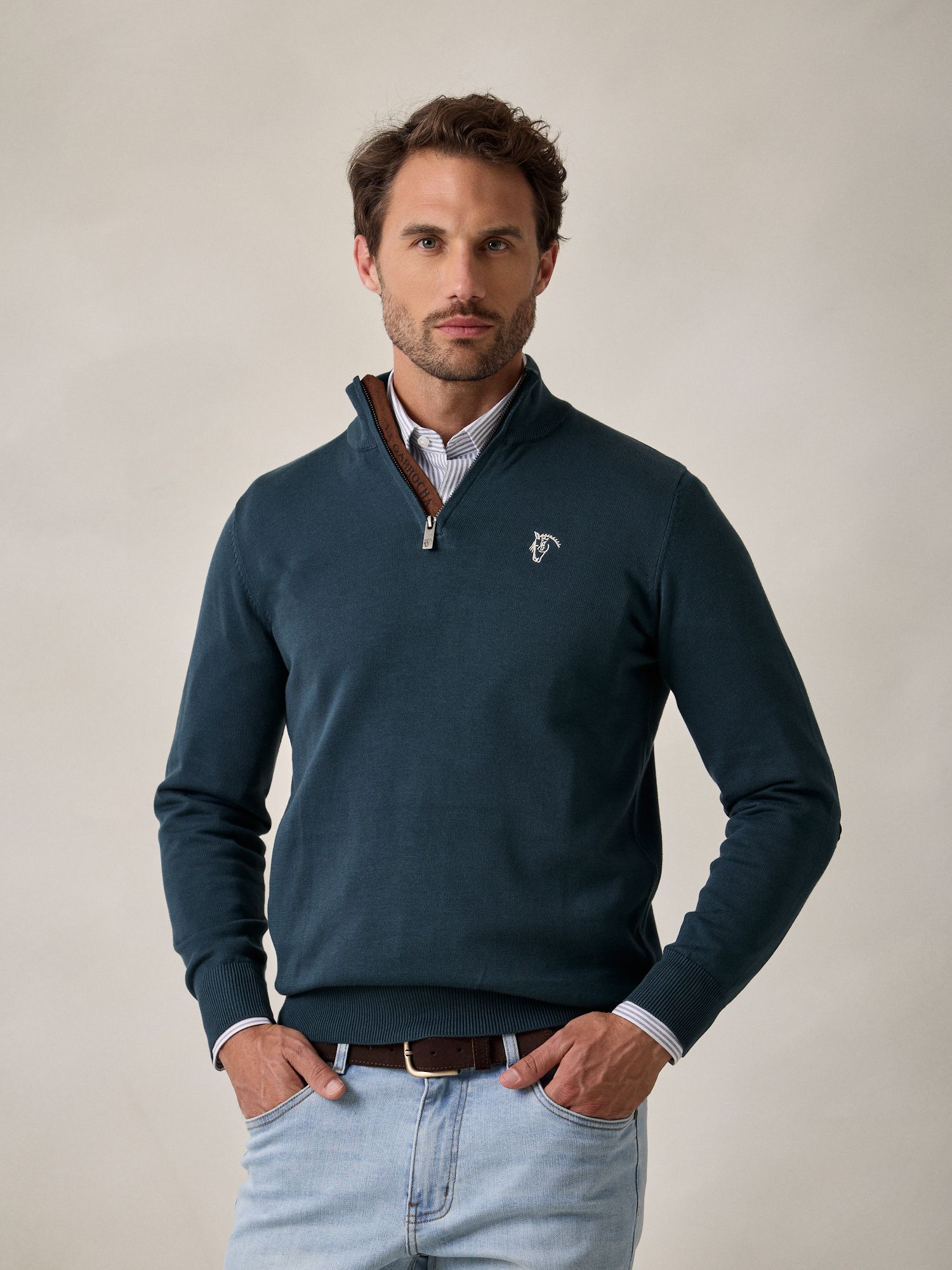 Pull Demi-Zip Brand | Bleu Lac