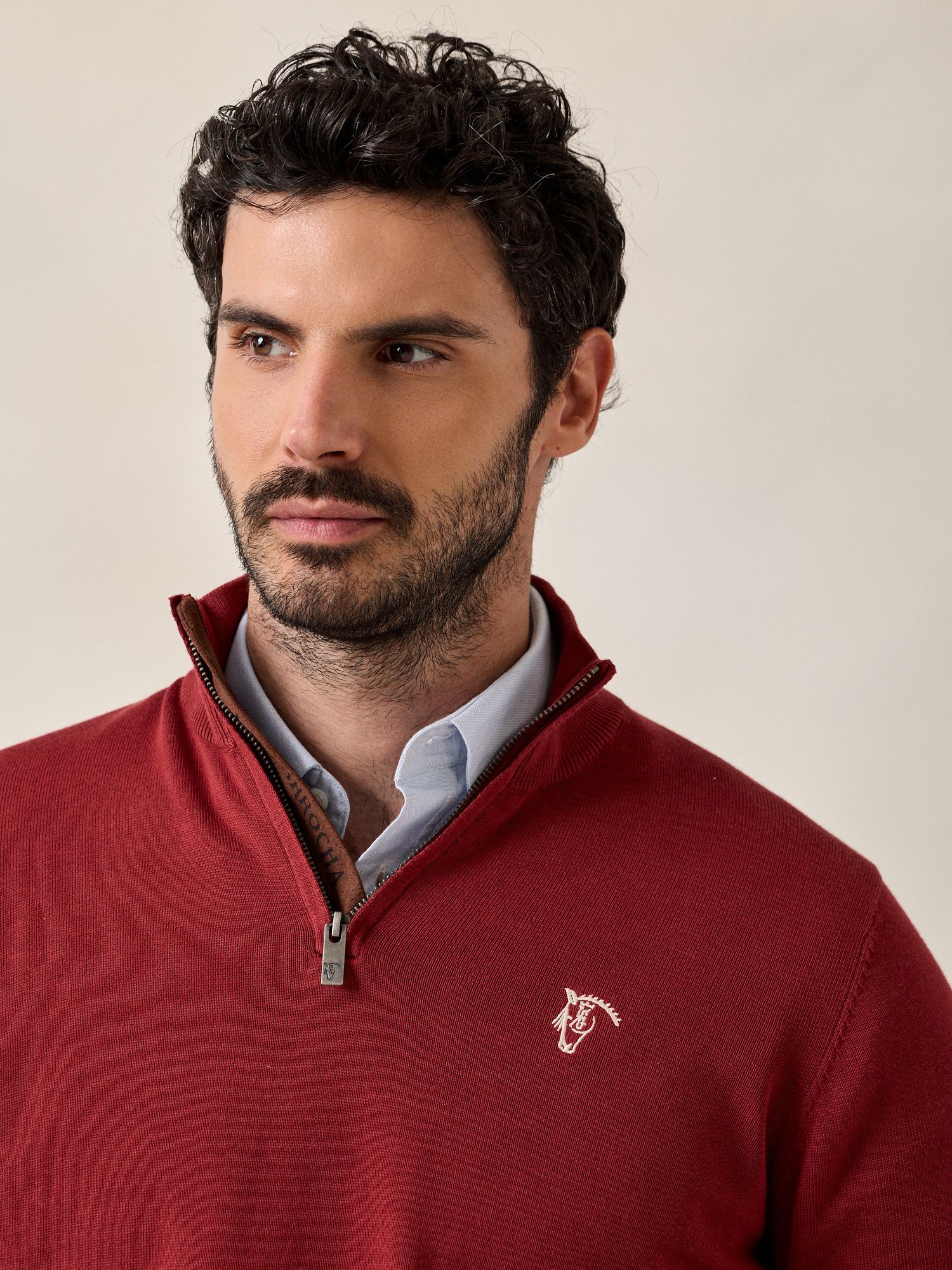 Brand Half-Zip Sweater | Crimson