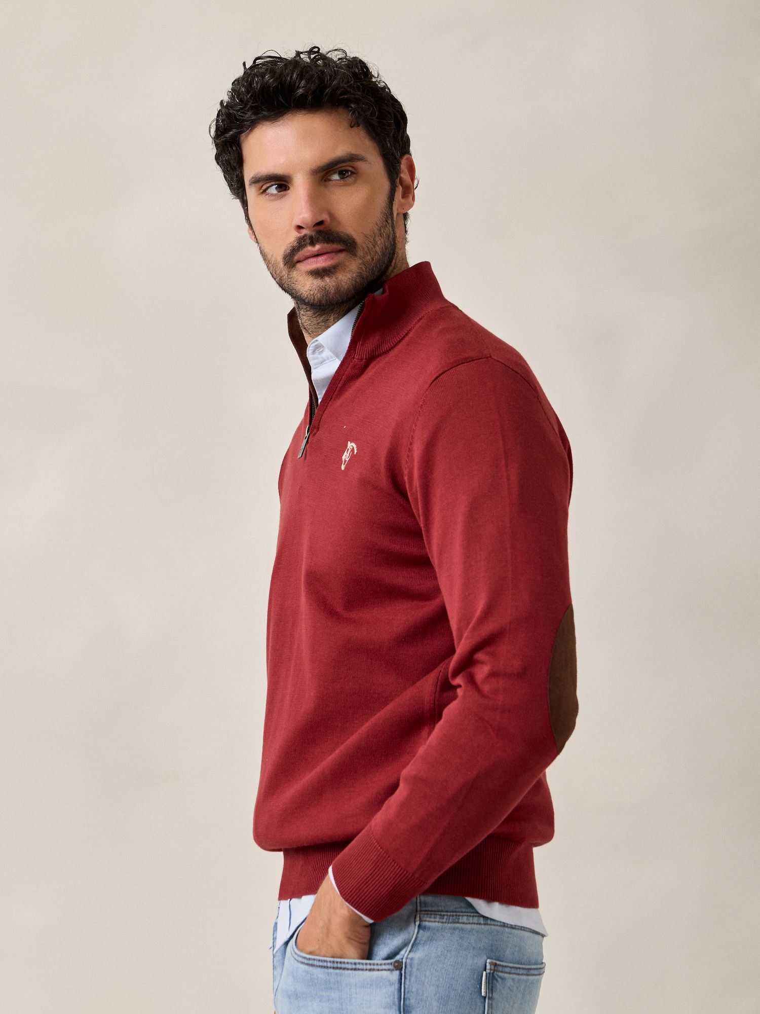 Brand Half-Zip Sweater | Crimson