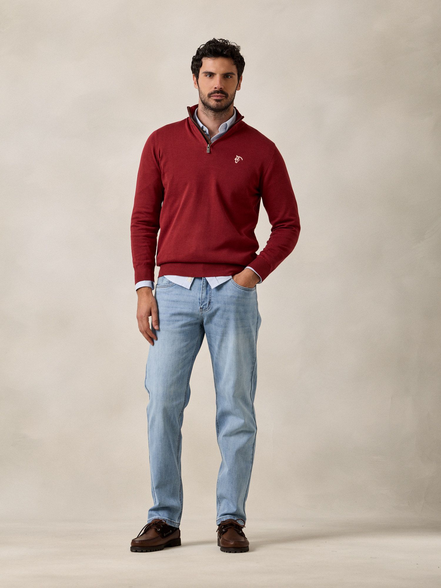 Brand Half-Zip Sweater | Crimson
