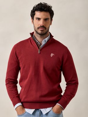 Brand Half-Zip Sweater | Crimson