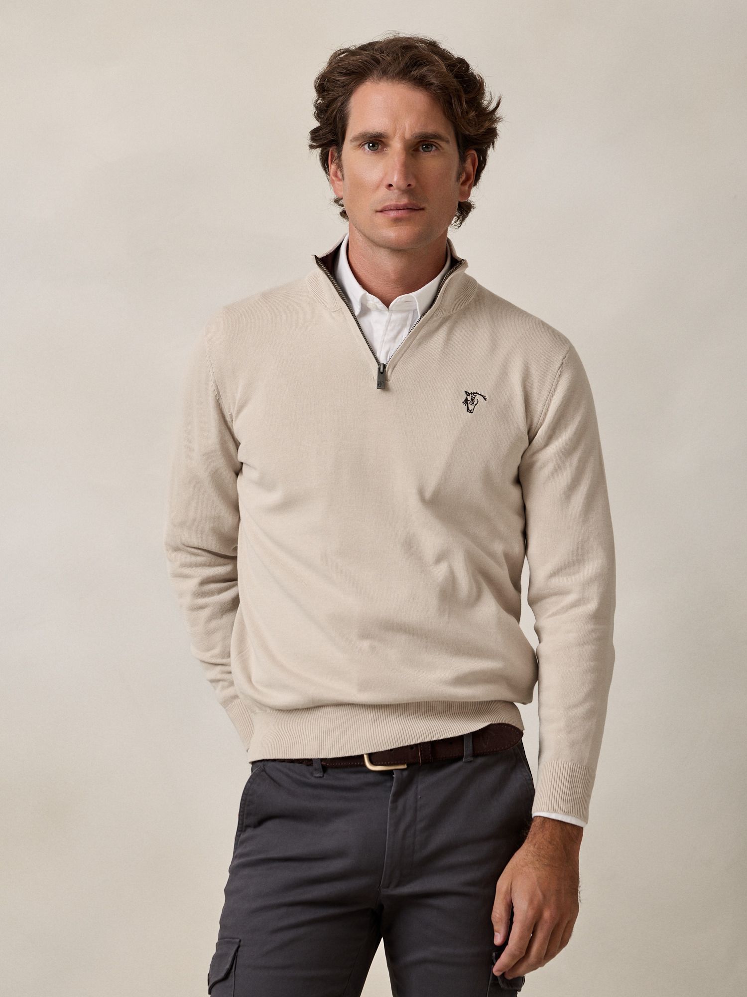 Half Zip Contrast Sweater | Nude