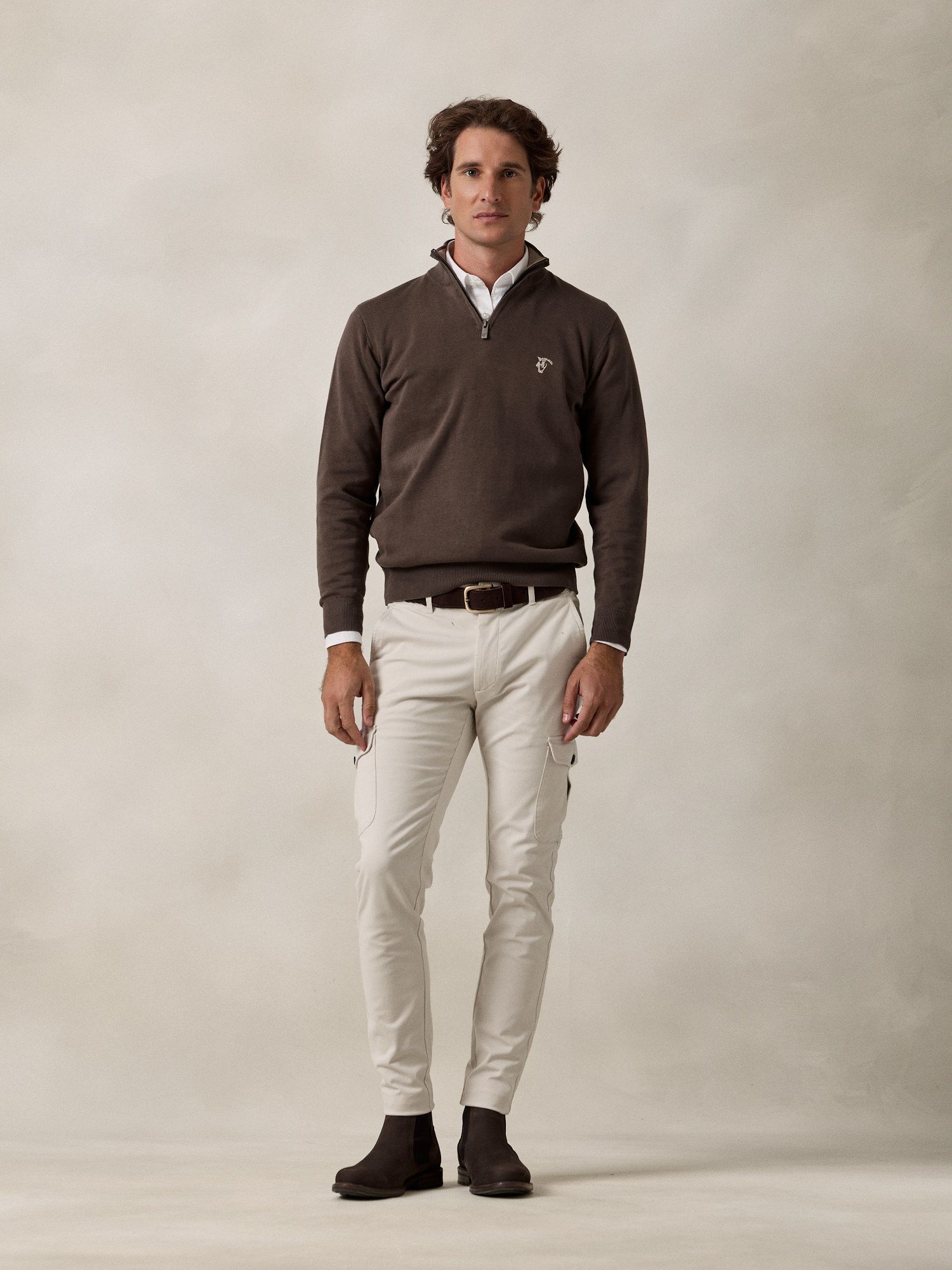 Pull demi-zip contrasté | Charbon