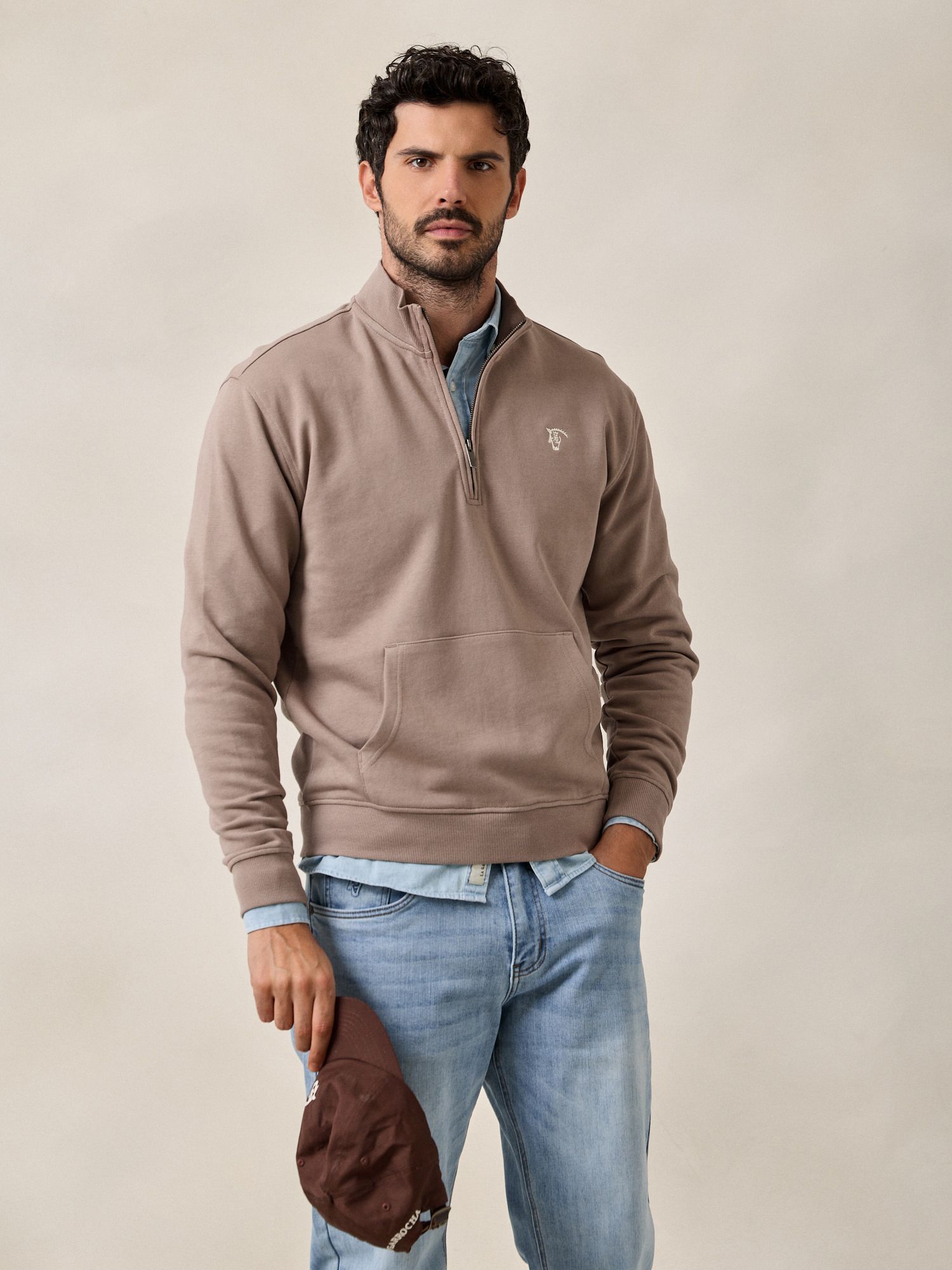 Basic Half-Zip Sweatshirt | Sepia