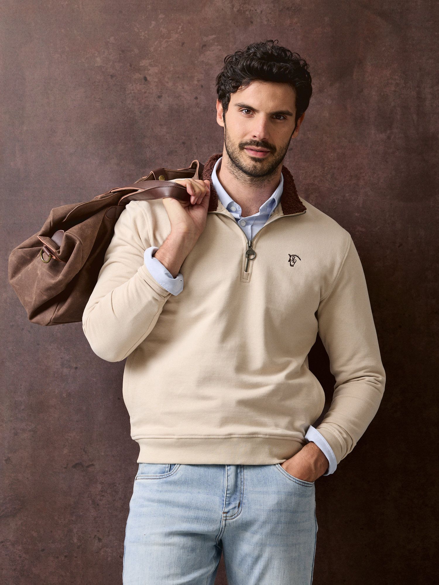 Sweat-shirt à demi-zip détail | Nude