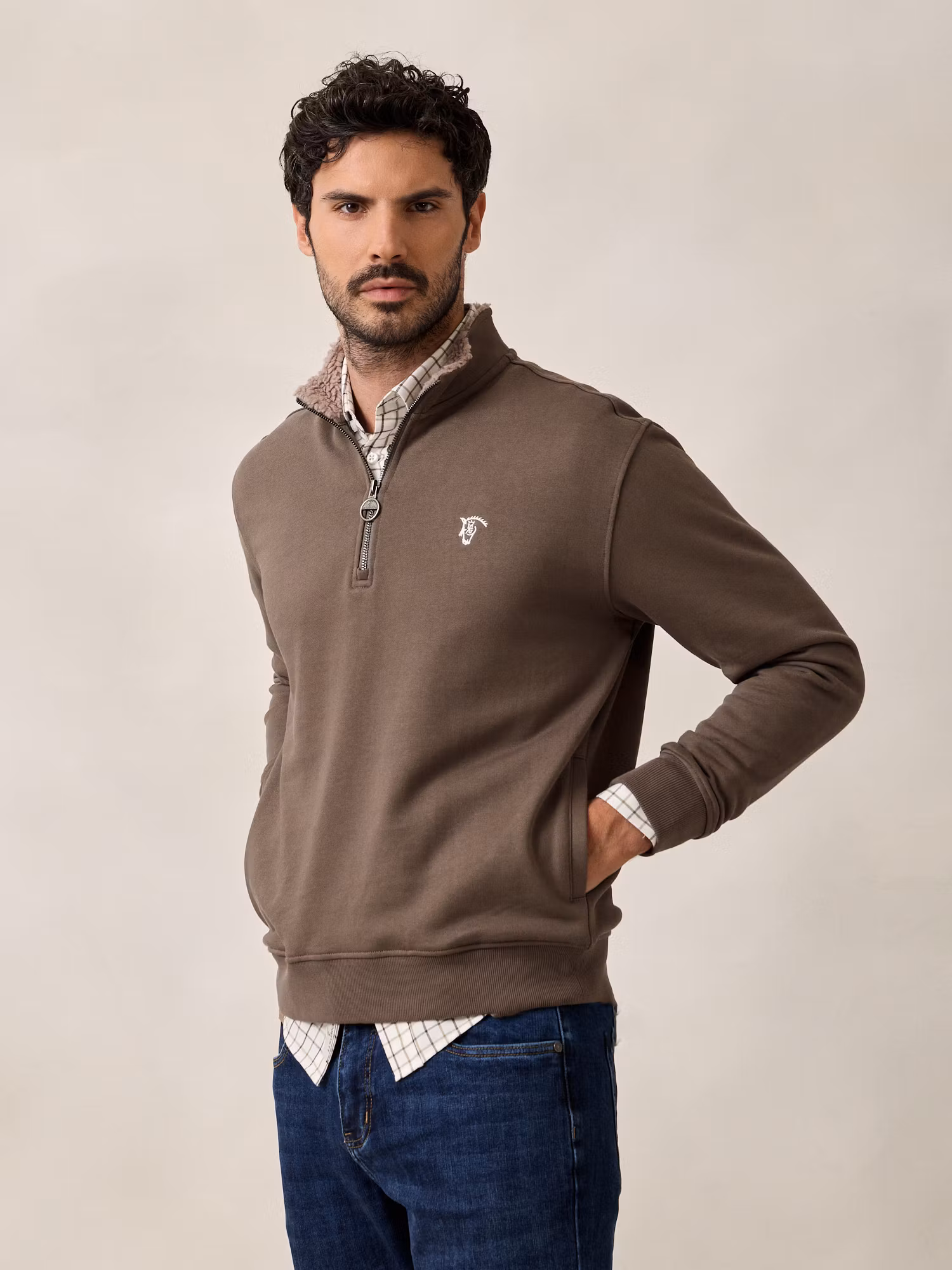 Sweat-shirt à demi-zip détail | Vert Olive